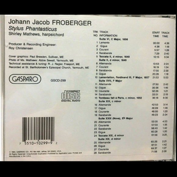 CD Shirley Mathews Froberger Stylus Phantasticus Gasparo Harpsichord New - Picture 3 of 8